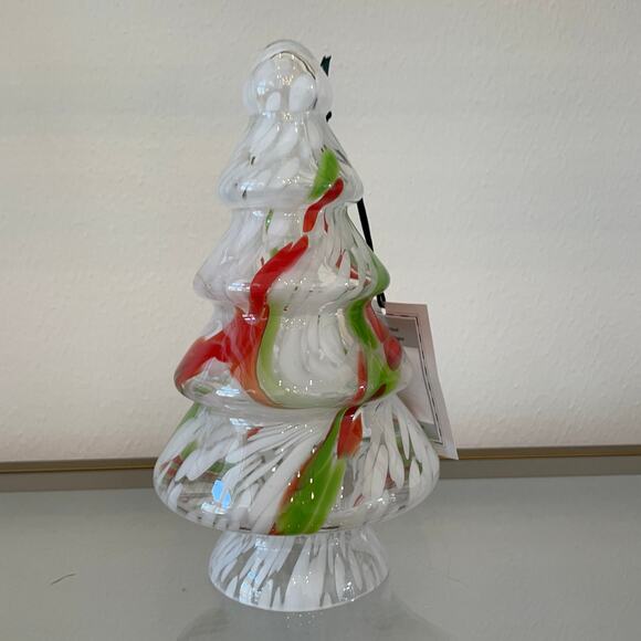 Art Glass CHRISTMAS TREE 10in Red Green White Marble Handmade in Poland NEW - Picture 14 of 14